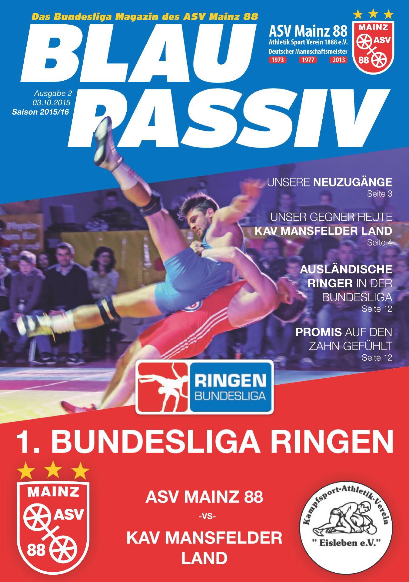 Titelseite: 03.10.2015 ASV Mainz 88 - KAV Mansfelder Land