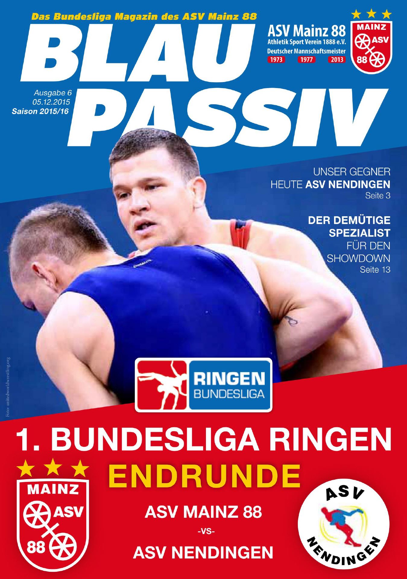 Titelseite: 05.12.2015 ASV Mainz 88 - ASV Nendingen