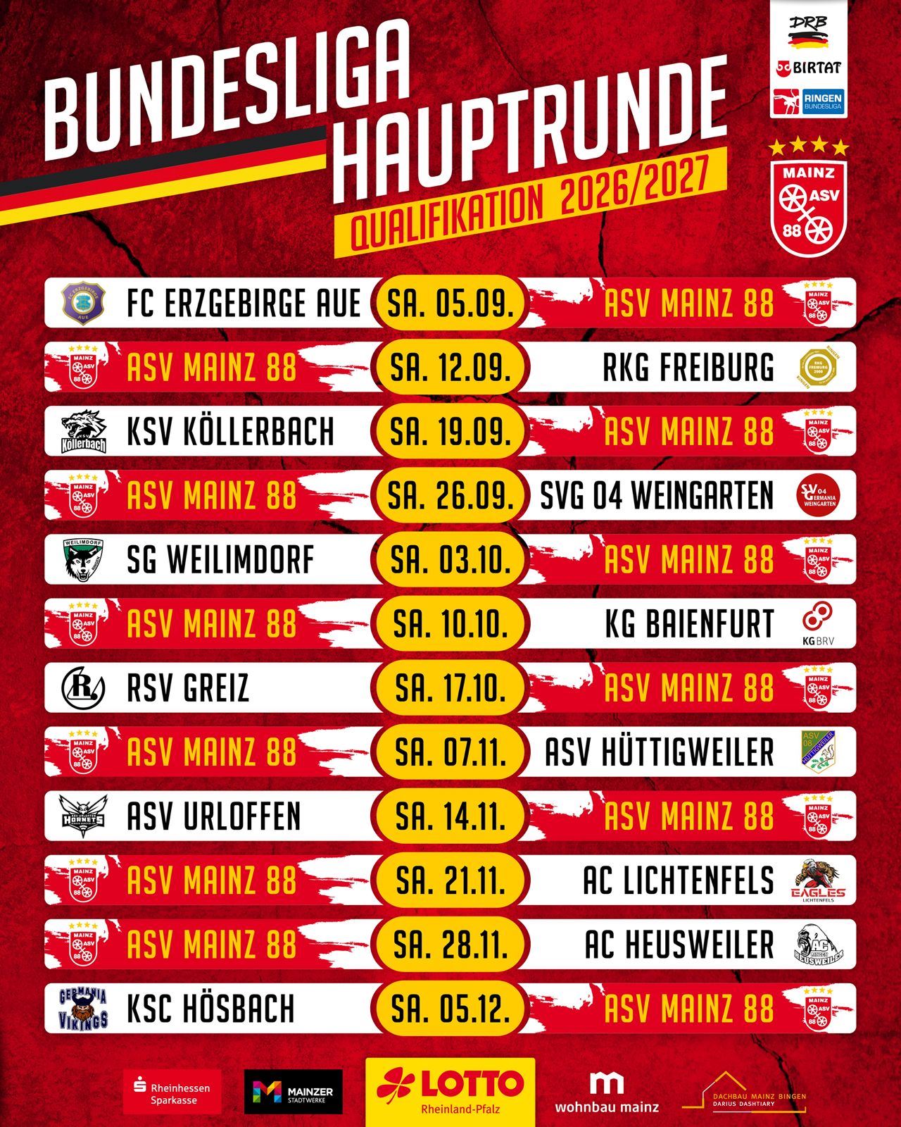 Termine der Bundesliga Hauptrunde 2026 / 2027